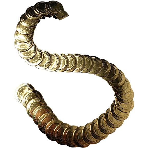 Queen Regina Elizabeth 2nd Stretch Gold Comerotive Coin Elastic Belt 24+" Vtg - Picture 4 of 6